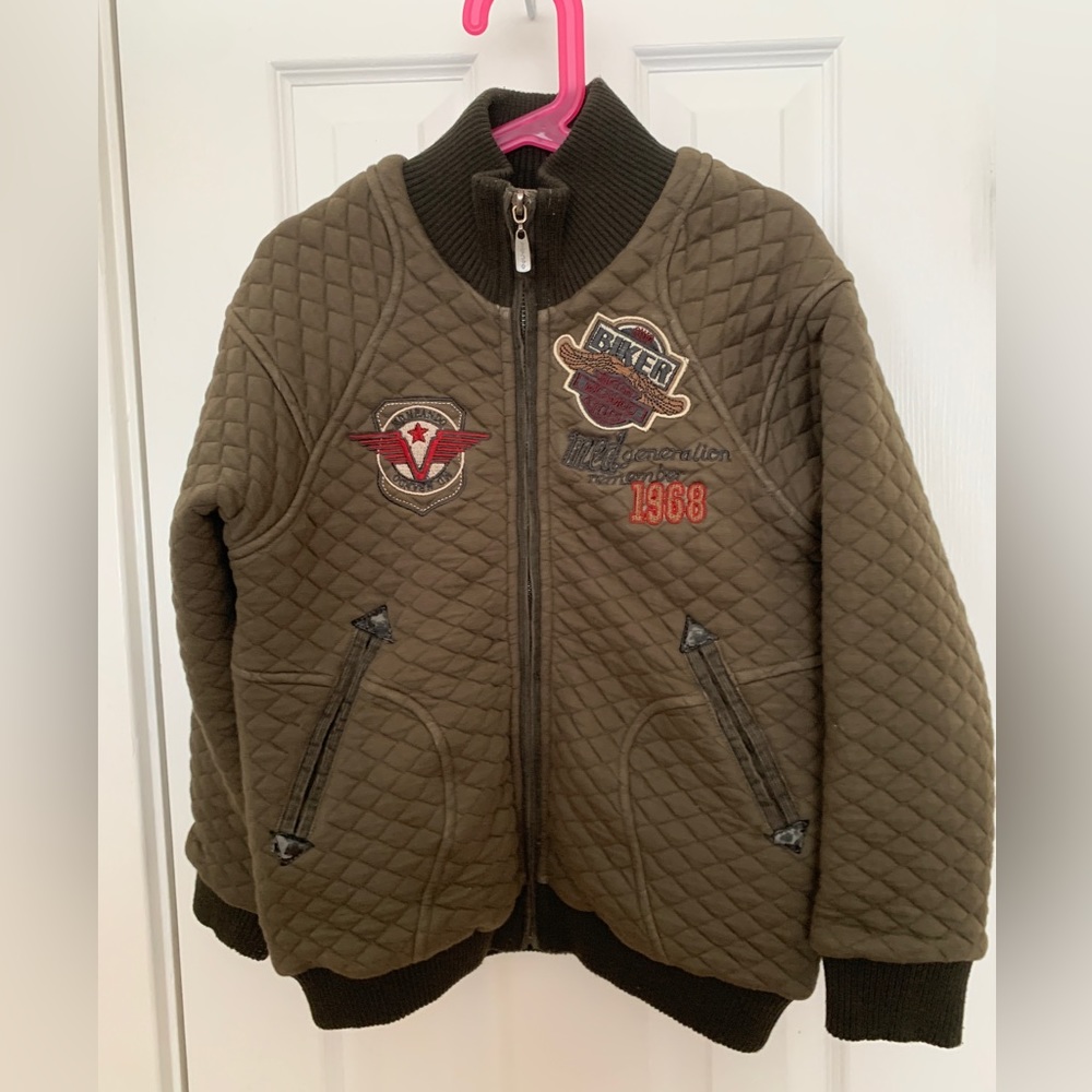 M&D 1978 Kids Boys Moto Biker Quilted Jacket Olive Green sz 10
